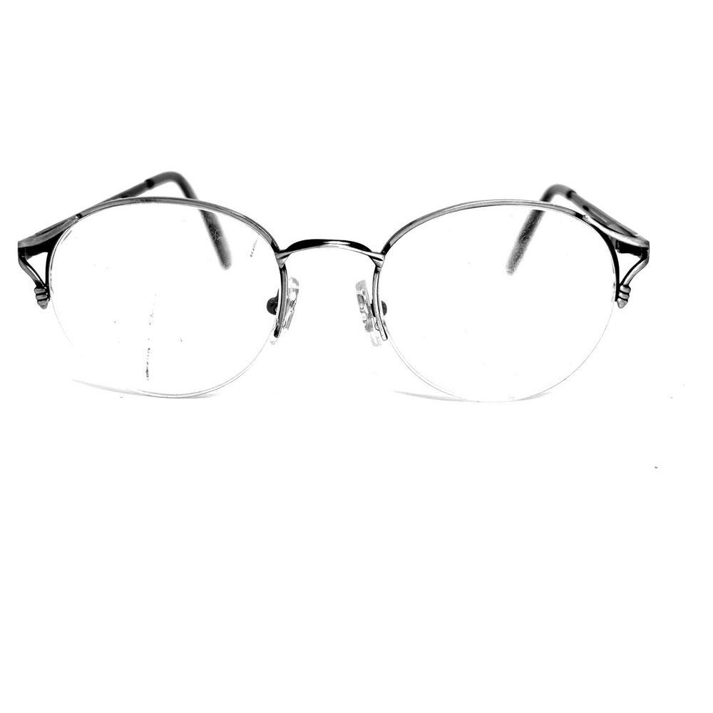 Foster Grant Round Semi Rimless Eyeglasses Silver Black Metal Frame 24938